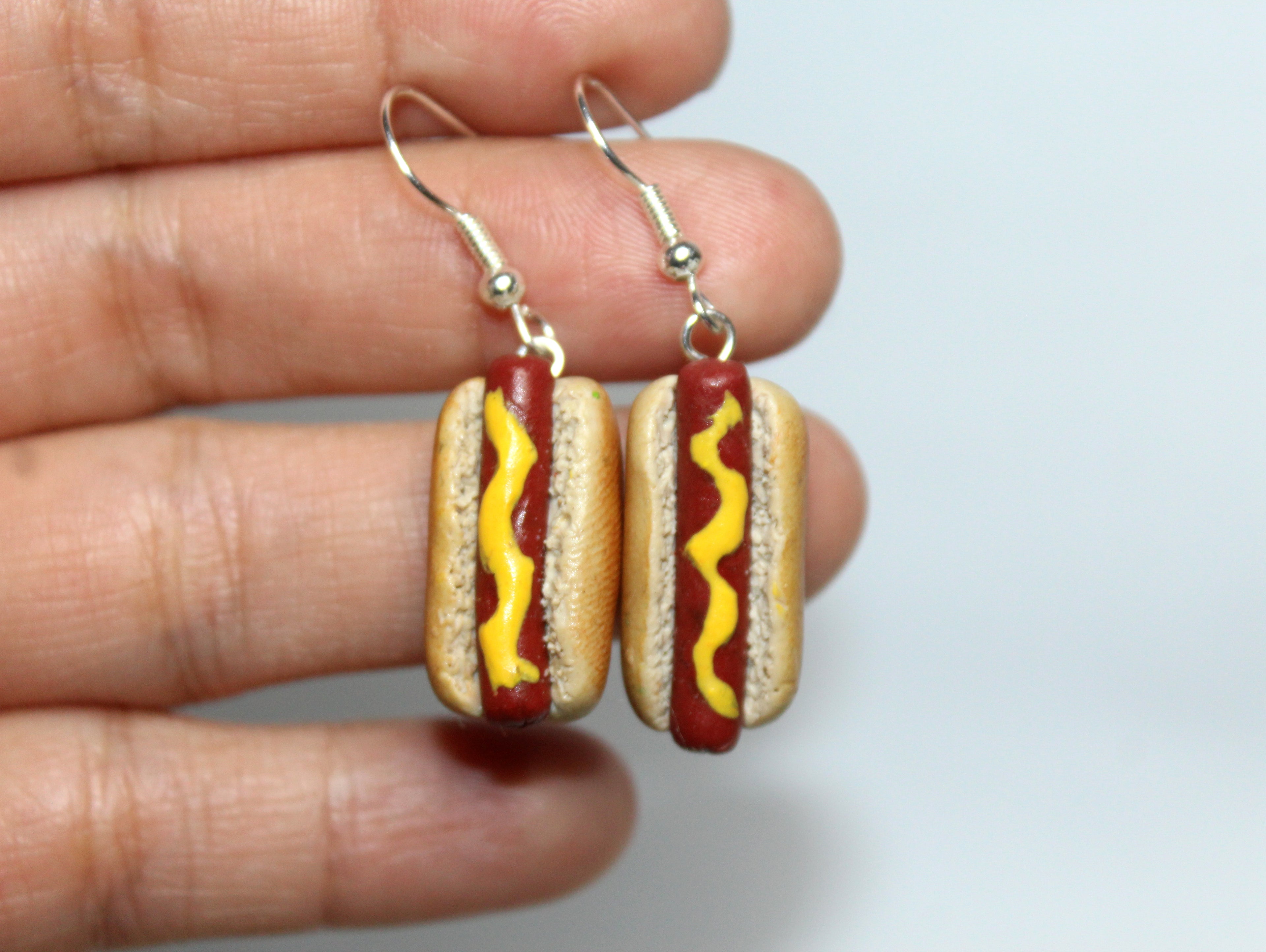 Hot Dog Earrings: Handmade Polymer Clay Miniature Food Jewelry