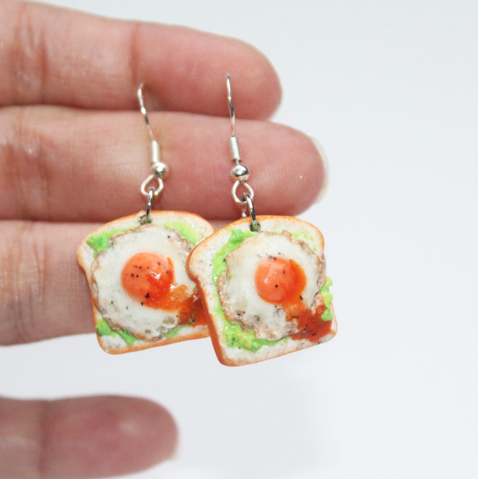 Toast Earrings with Fried Egg and Avocado handmade Polymer Clay