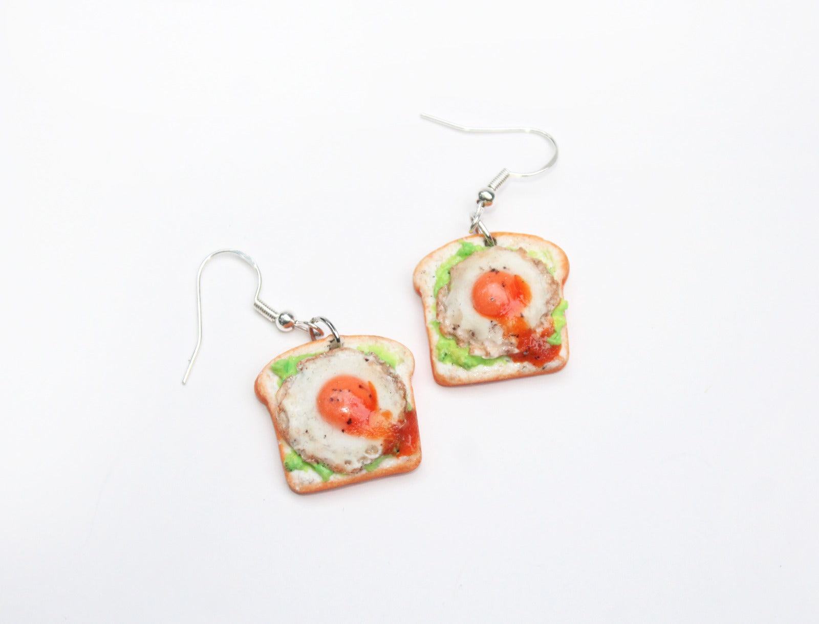 Toast Earrings with Fried Egg and Avocado handmade Polymer Clay