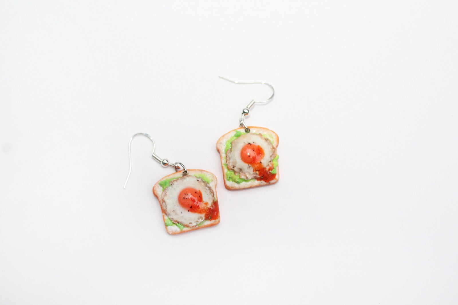 Toast Earrings with Fried Egg and Avocado handmade Polymer Clay