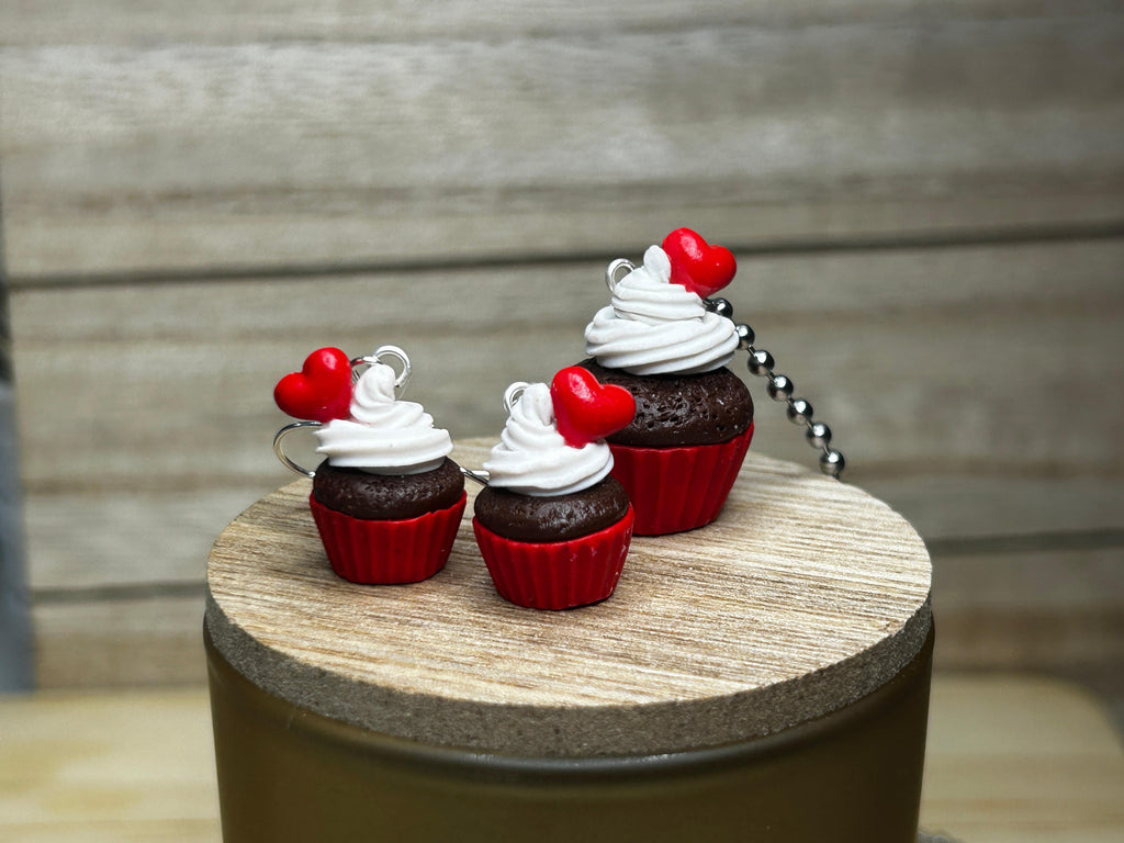 Valentine’s Day Chocolate Cupcake Earrings – Sweet Whipped Cream & Heart Top