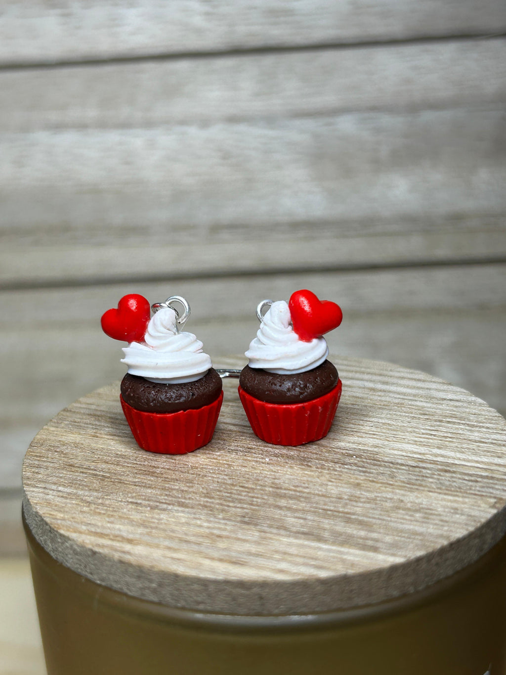 Valentine’s Day Chocolate Cupcake Earrings – Sweet Whipped Cream & Heart Top