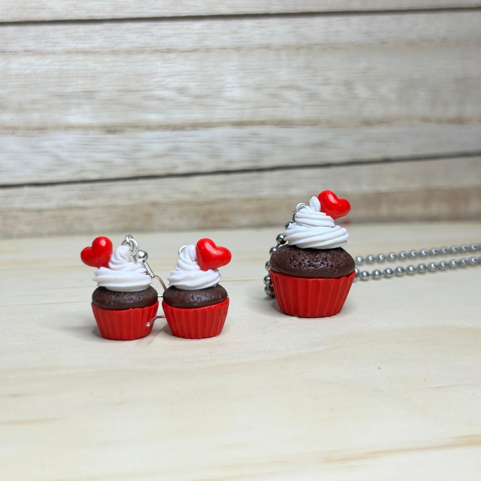 Valentine’s Day Chocolate Cupcake Earrings – Sweet Whipped Cream & Heart Top