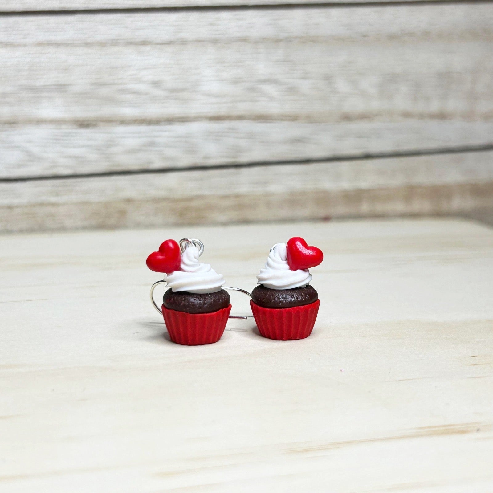 Valentine’s Day Chocolate Cupcake Earrings – Sweet Whipped Cream & Heart Top