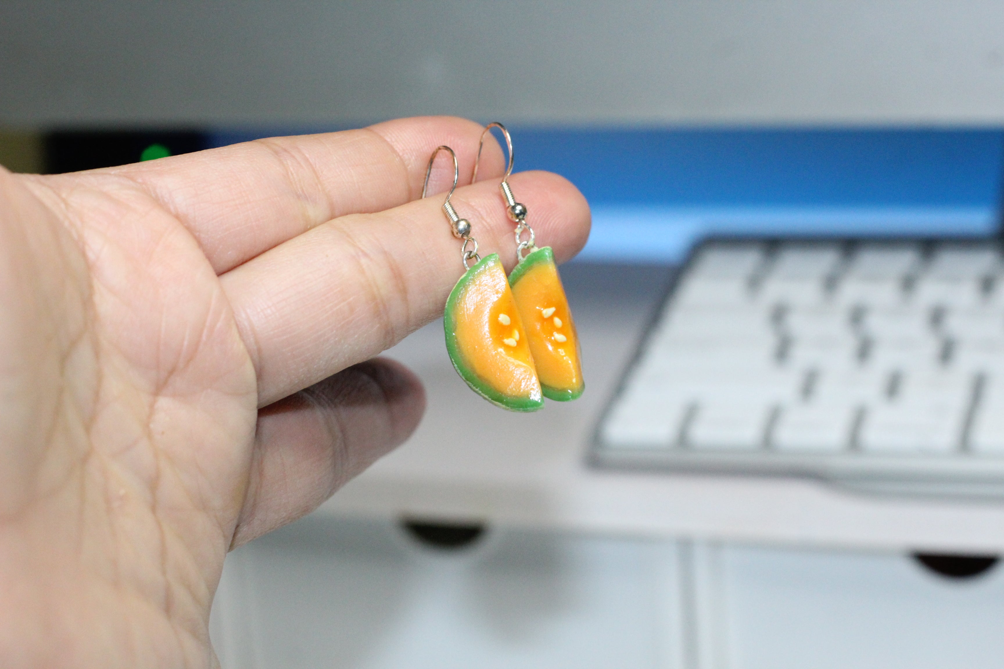 Melon Slice Earrings – Handmade Polymer Clay Fruit Jewelry