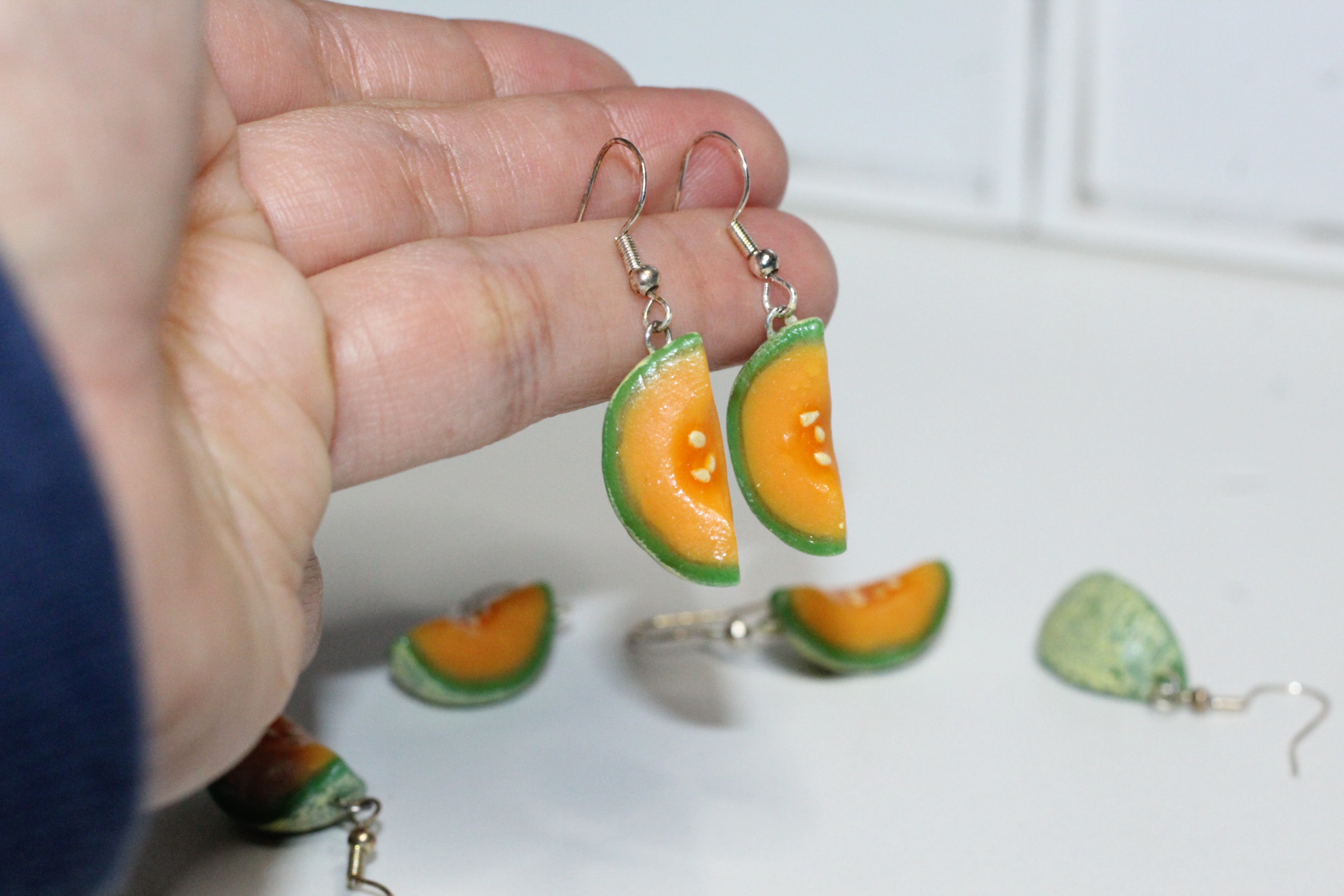 Melon Slice Earrings – Handmade Polymer Clay Fruit Jewelry