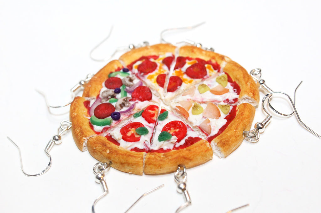 Realistic Mini Pizza Earrings | Handmade Polymer Clay Foodie Jewelry